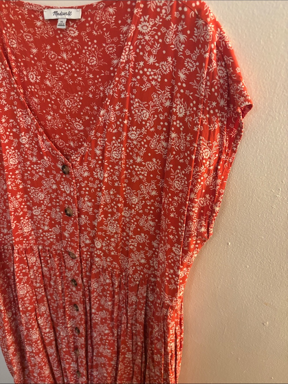 Madewell Coral Red Floral Button-Down Maxi Dress - Picture 3 of 3